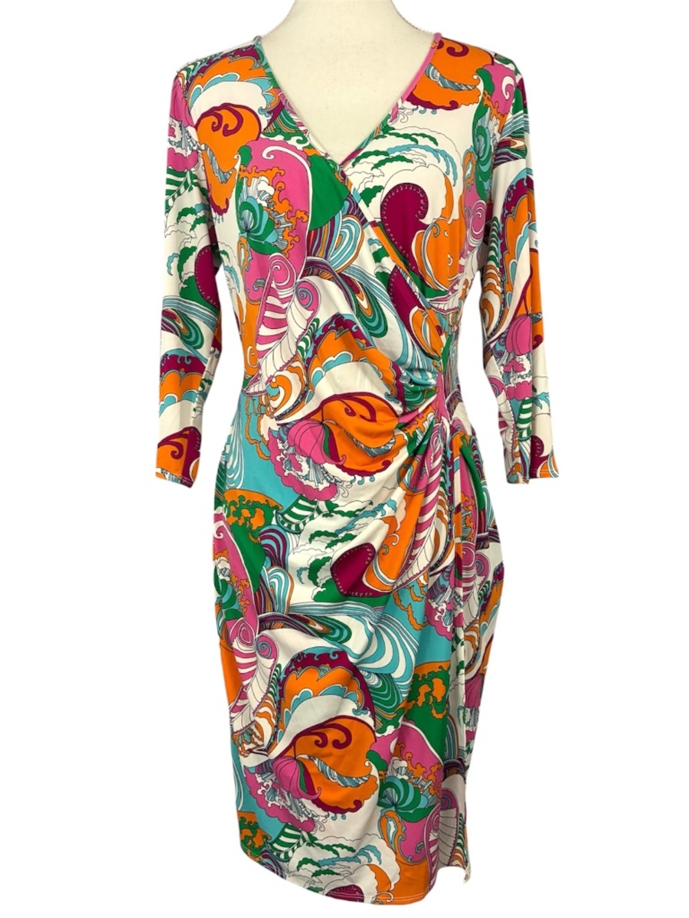 Laundry Stretch Gathered Dress 14 Asymmetrical Abstract Paisley Y2K Graphic